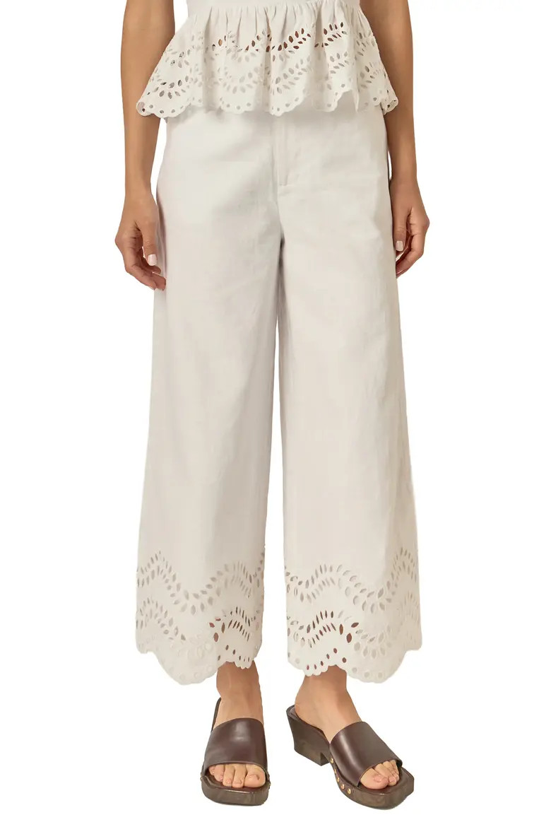 Eyelet Wide Leg Linen Pants (Women) | Nordstrom | Nordstrom