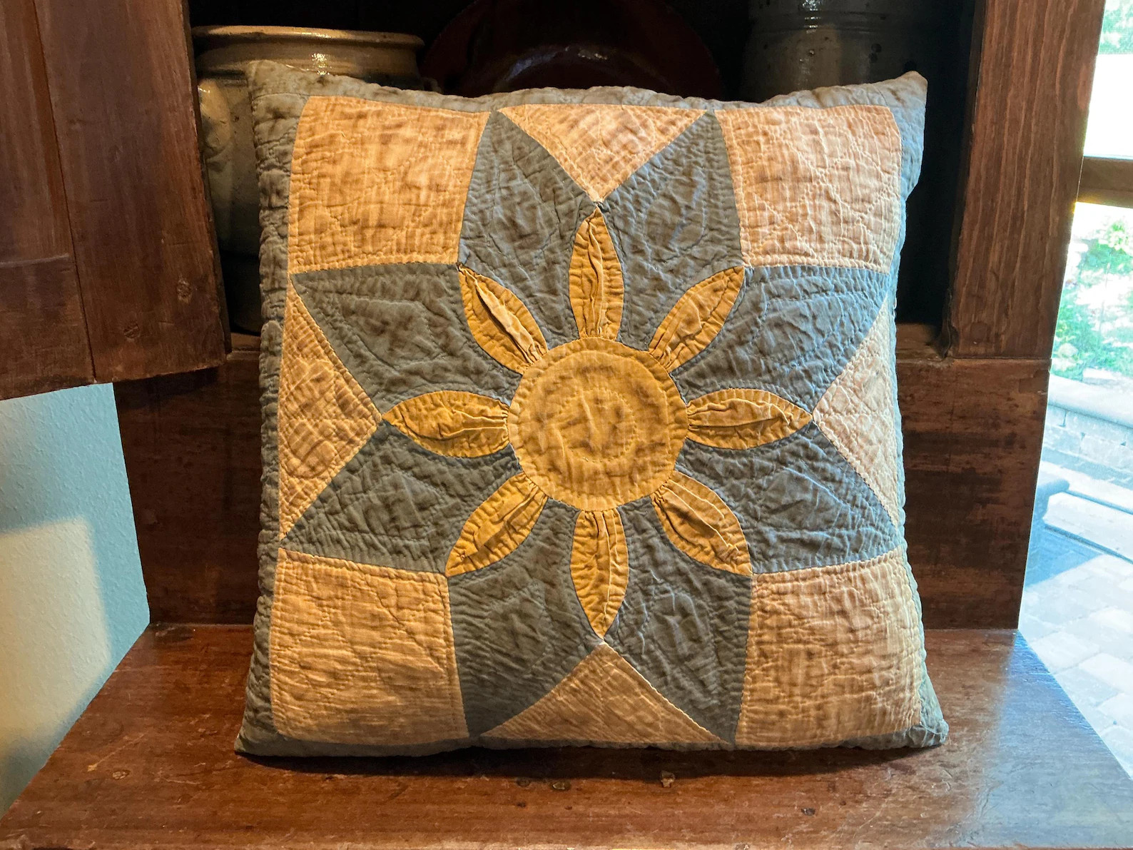 Primitive Pillow Made From 1880\u2019s Antique Quilt. Incredible Blue, Cream and Gold Colors. - E... | Etsy (Global)