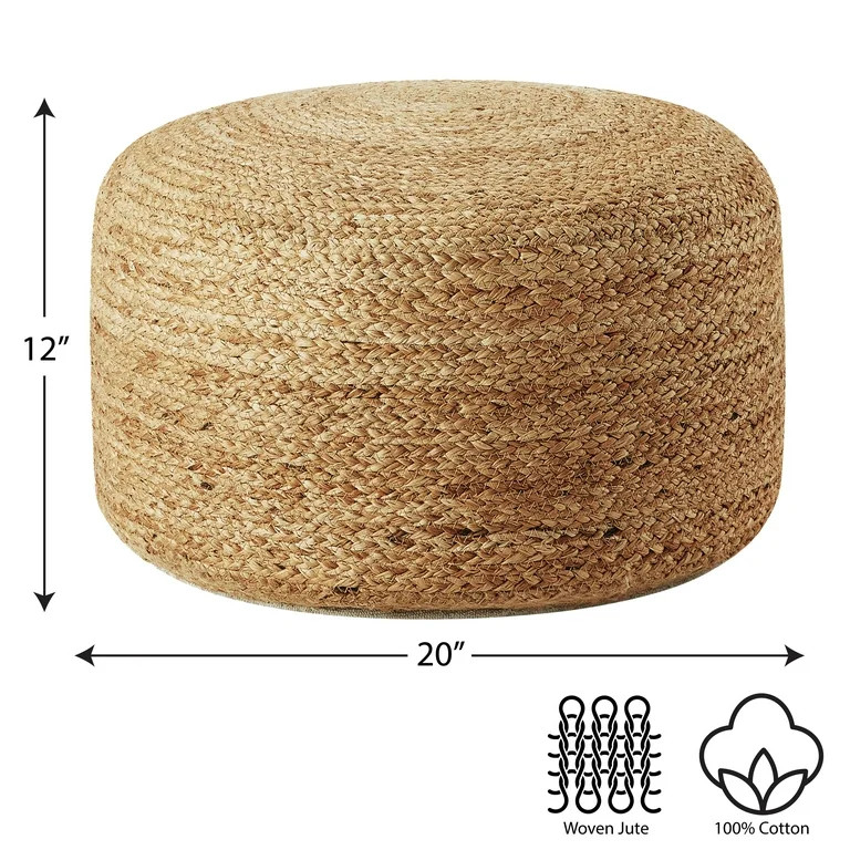 Stylehouse 100% Cotton Natural Jute Pouf, 12" H x 20" W - Walmart.com | Walmart (US)