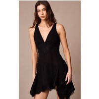 Black Chiffon Sheer Lace Trim Plunge Bodycon Dress | PrettyLittleThing US