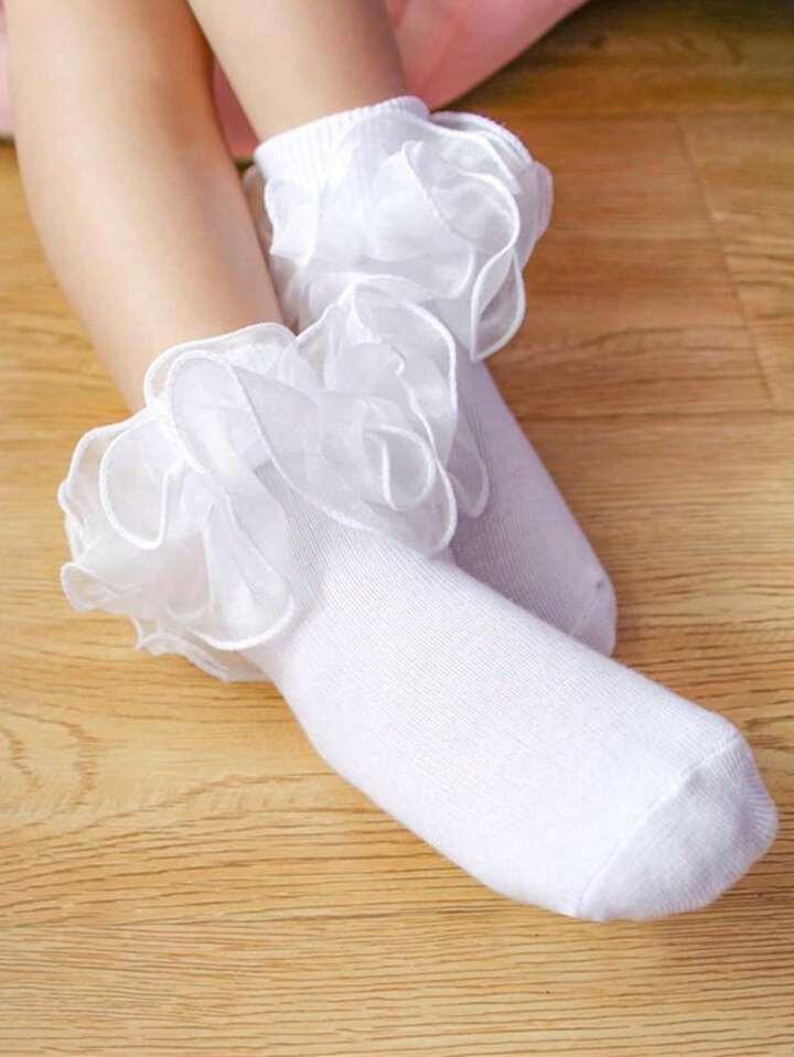 1pair Kids' Glitter Solid Color Floral Lace Short Socks | SHEIN USA | SHEIN
