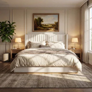 Christopher Knight Home - Modern Minimalist Upholstered Linen Platform Bed Frame with Wingback He... | Bed Bath & Beyond