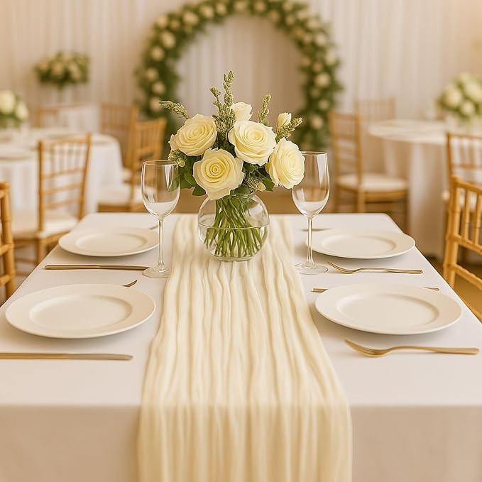 10FT Beige Cheesecloth Table Runner 120 Inch Rustic Boho Gauze Cheese Cloth Table Runner for Wedd... | Amazon (US)