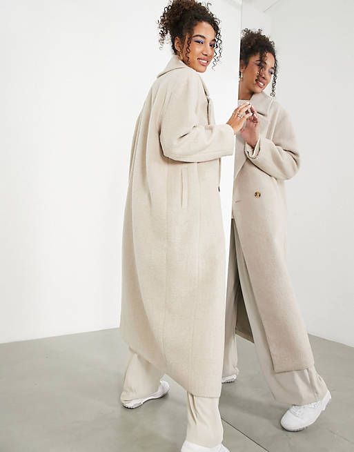 ASOS EDITION textured oversized coat in stone | ASOS (Global)