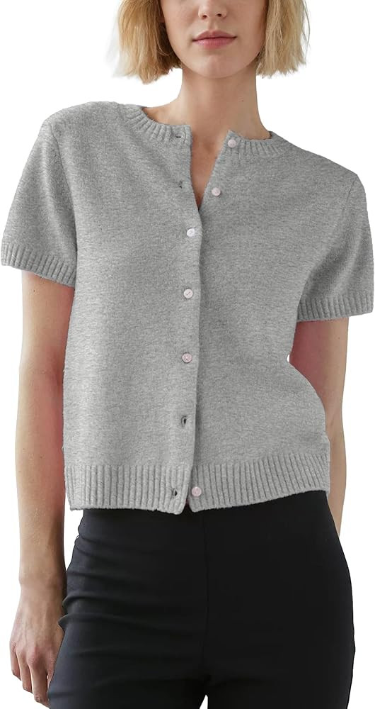 Womens Short Sleeve Cardigan Button Down Sweaters Knitted Casual Solid Color Outerwear Lightweigh... | Amazon (US)