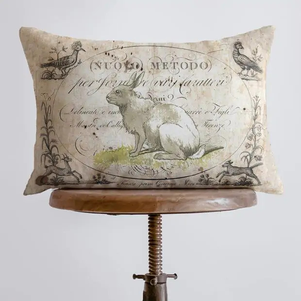 Vintage Farmhouse Bunny Lumbar Pillow | Antique Farm House