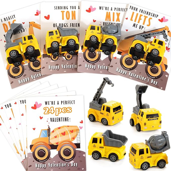 Valentines Cards for Kids Classroom - Valentines Day Gifts for Kids - 24 Construction Vehicles To... | Amazon (US)