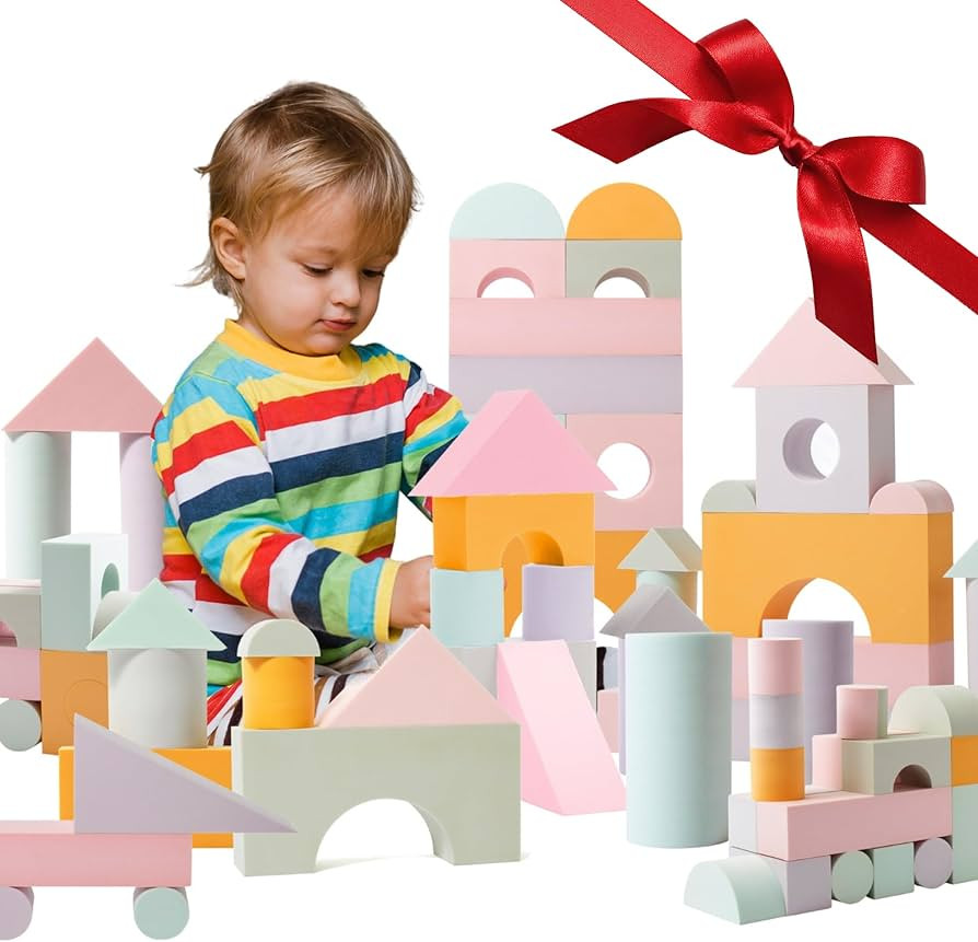 Set of 34 Jumbo Large Foam Blocks for Toddlers - Stacking Soft Blocks for Kids with Shapes & Colo... | Amazon (US)