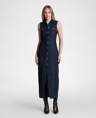 Avec Les Filles Women's Sleeveless Collared Mixed Media Maxi Dress - Satin Wash | Macy's