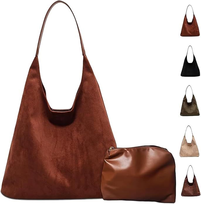 Suede Hobo Bag Tote Bags for Women Suede Slouchy Bag Slouchy Tote Bag Office Tote Handbag | Amazon (US)