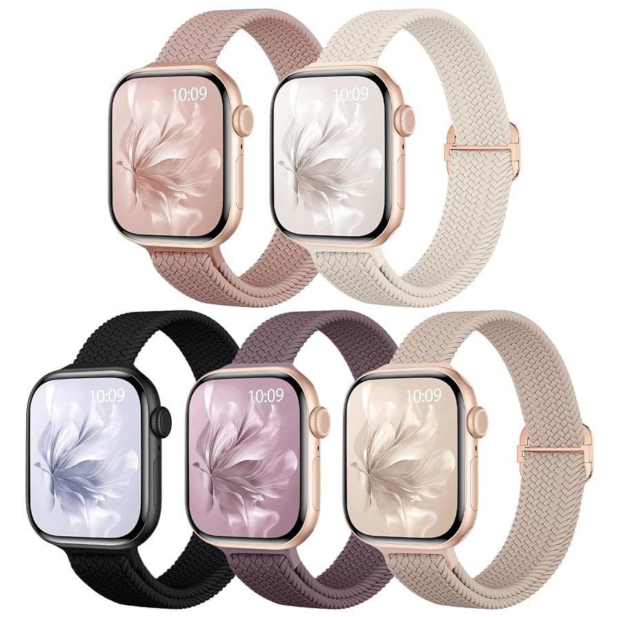 5 Pack Slim Braided Stretchy Bands Compatible with Apple Watch Band 40mm 41mm 42mm 38mm 44mm 45mm... | Amazon (US)