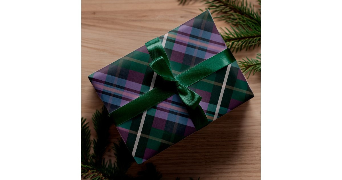 Festive Stylish Dark Purple & Green Plaid Pattern Wrapping Paper | Zazzle | Zazzle