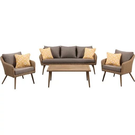 Mod Furniture Jaden 4-Piece Modern Outdoor Conversation Set with Hand Woven All-Weather Wicker an... | Walmart (US)
