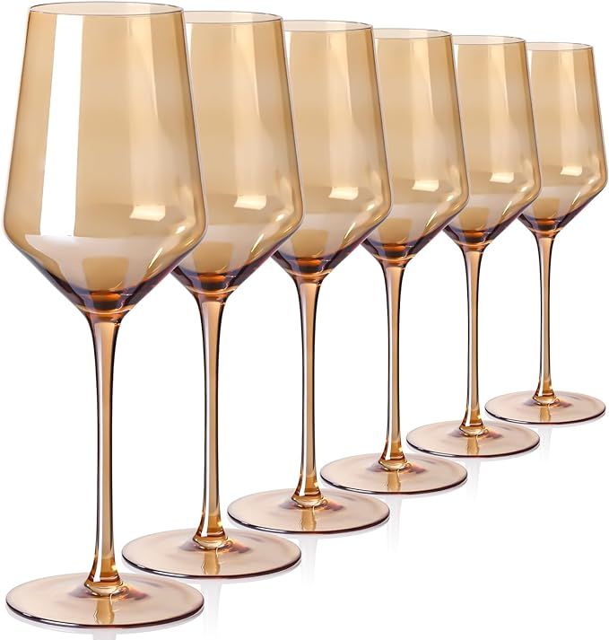 Physkoa Amber Colored Wine Glasses Set 6, 15oz Stemmed Amber Wine Glass-Perfect for Home Party Ce... | Amazon (US)