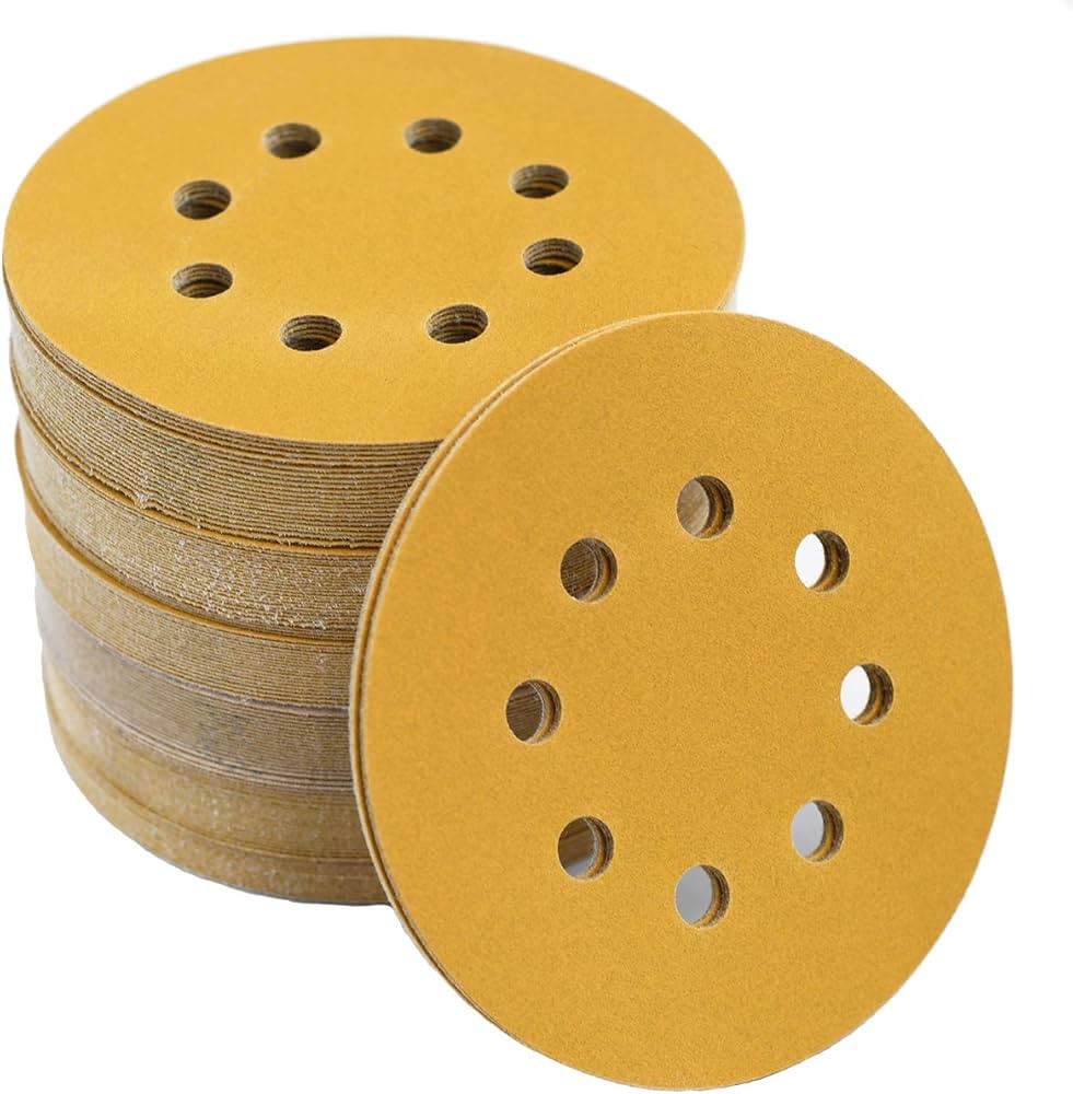 5-Inch 8-Hole Hook and Loop Sanding Discs 220-Grit Random Orbit Sandpaper, 100-Pack | Amazon (US)