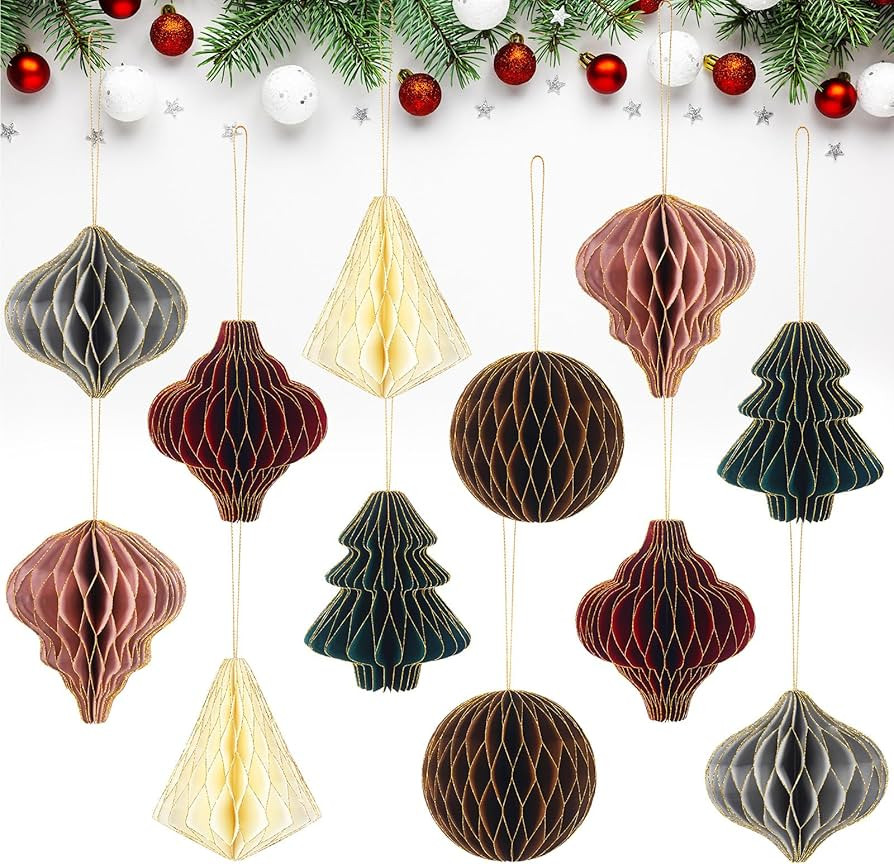 Zhanmai Christmas Paper Honeycomb Balls Party Pom Poms Glitter Design Distinctive Shaped Decorati... | Amazon (US)
