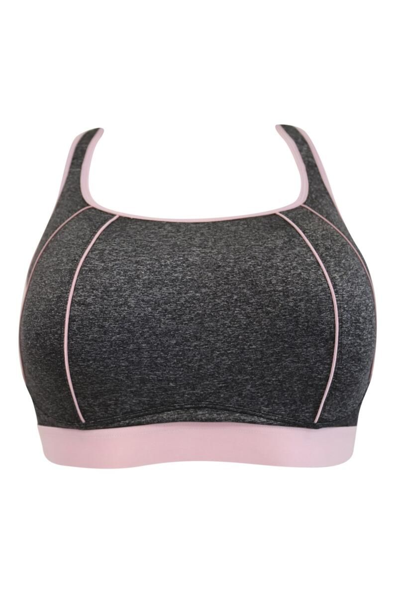 Energy Spirit Underwired Lightly Padded Cross Back Sports Bra - Grey/Pink | Pour Moi