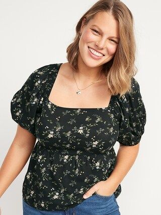 Puff-Sleeve Smocked Floral-Print Swing Blouse for Women | Old Navy (US)