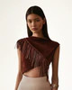 Ariana Asymmetric Fringe Sueded Top - Burgundy | JW PEI US