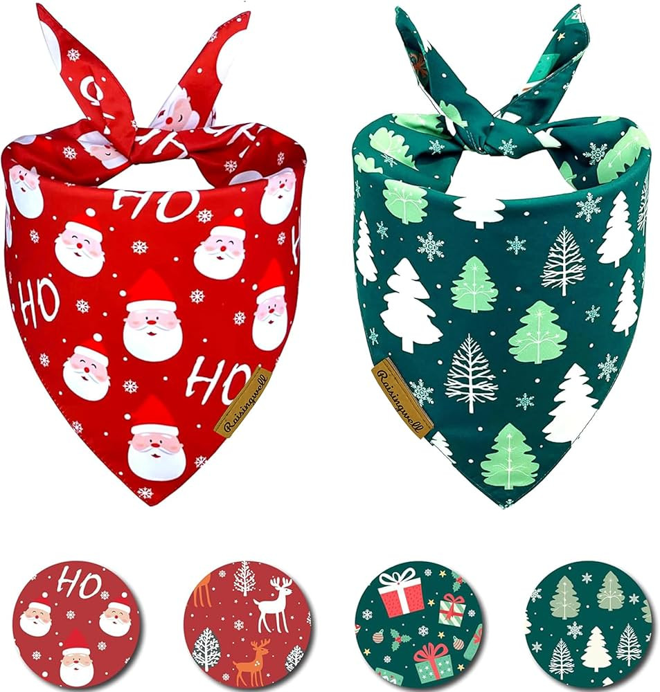 Christmas Dog Bandanas 2 Pack, 4 Pattern Reversible Holiday Bandana for Boy and Girl, Dog Scarf f... | Amazon (US)