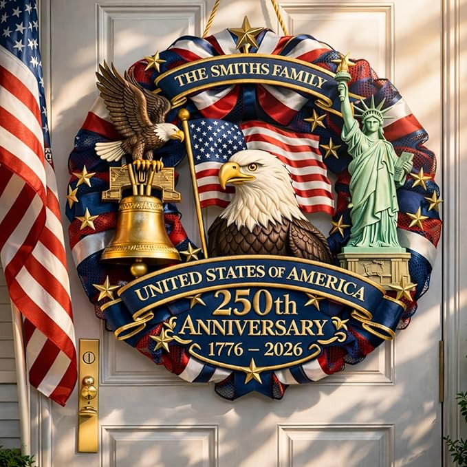 NAZENTI Personalized 250th Anniversary 4th of July Door Sign with Family Name, Custom Door Wreath... | Amazon (US)