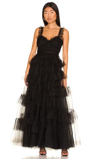 Tiered Ruffle Gown in Black | Revolve Clothing (Global)