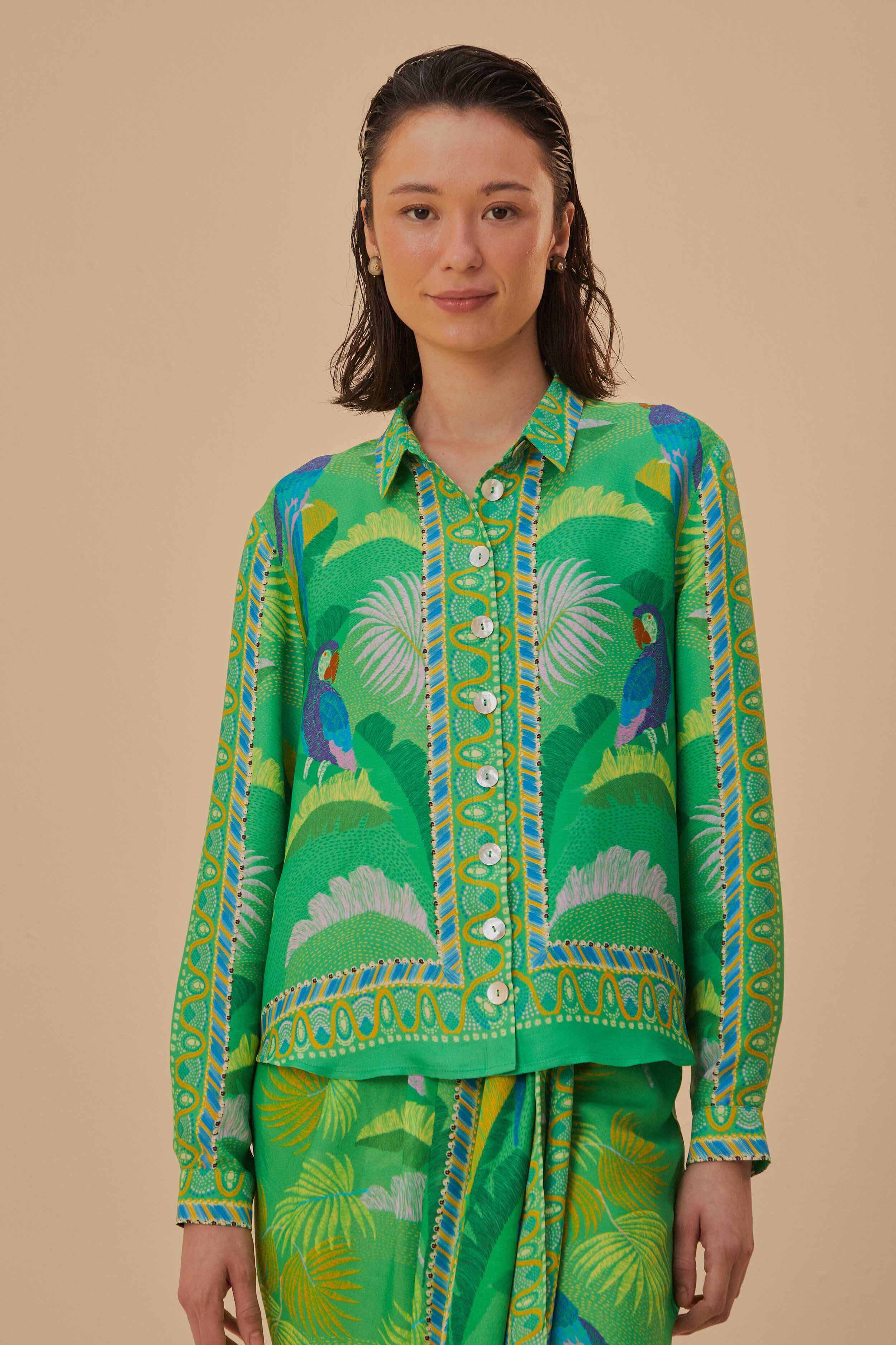 Green Macaw Scarf Lenzing™ Ecovero™ Viscose Shirt | FarmRio (US)