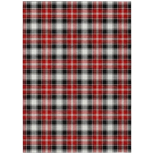 Machine Washable Indoor/Outdoor Christmas Plaid Xhevrie Black Rug | Wayfair North America