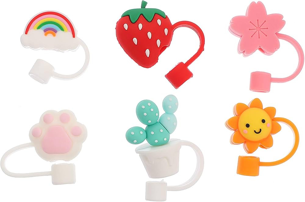 Garneck 6 Pcs Silicone Straw Tips Cover Lovely Cartoon Reusable Drinking Straw Tips Lids Dust- Pr... | Amazon (US)