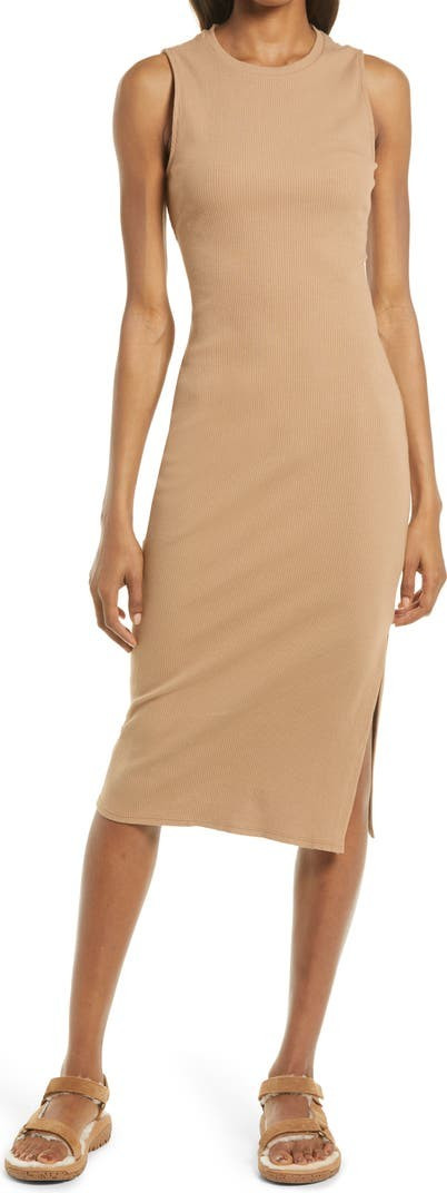 Rib Cutout Cotton Stretch Midi Dress | Nordstrom