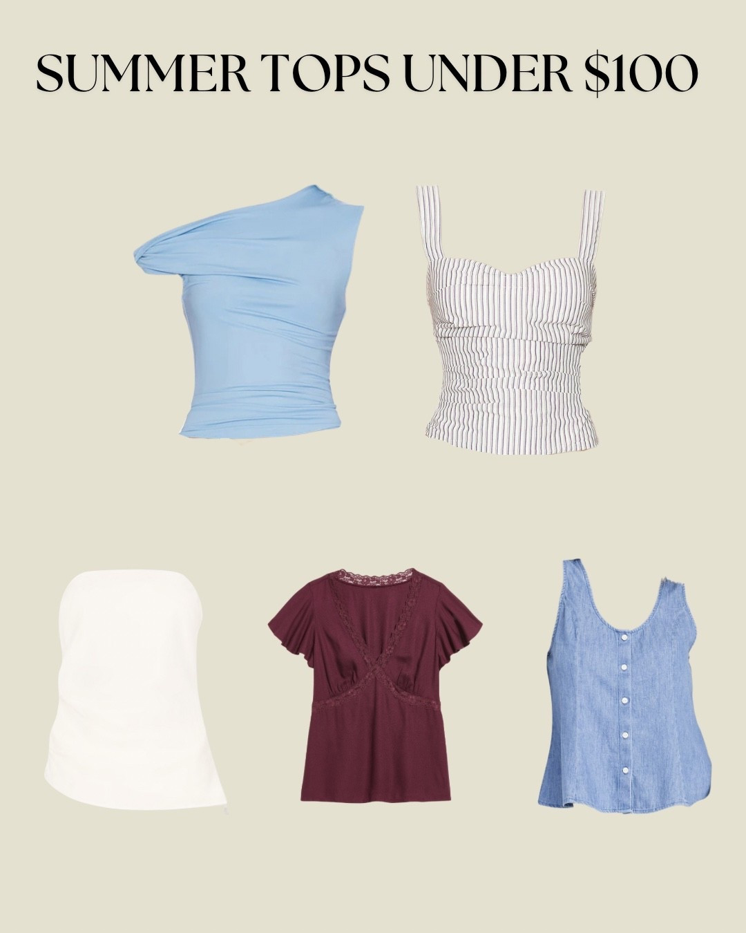 Vacation Summer Tops Sale Under $100

Button-Down Denim Swing Top

Lace-Trim V-Neck Crepe Top

Cobain Corset in Ivory Multi Stripe
LIONESS

Lyra Top in Creme
SNDYS

Fraise Top in Lake
NIA

#LTKFindsUnder100 #LTKU #LTKStyleTip