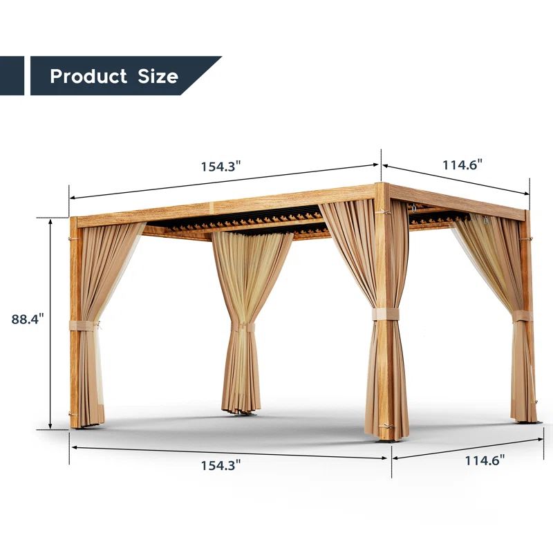 13 Ft. W x 10 Ft. D Aluminum Louvered Pergola with Adjustable Roof and Curtains | Wayfair North America