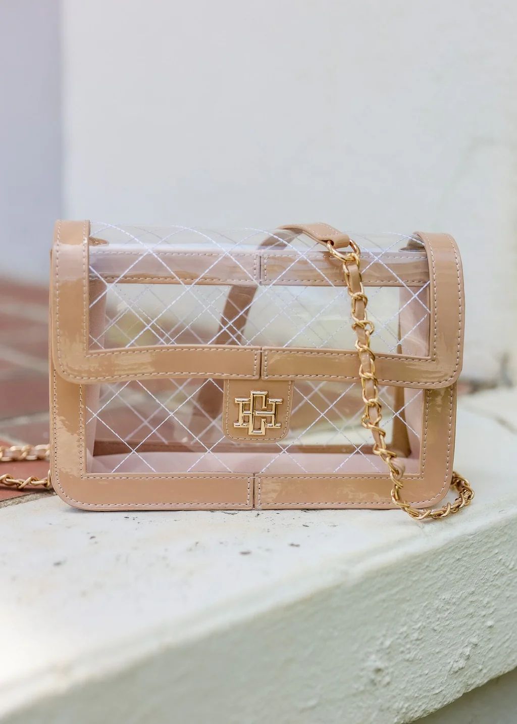 Quinn Quilted Clear Bag NUDE PTENT | Caroline Hill