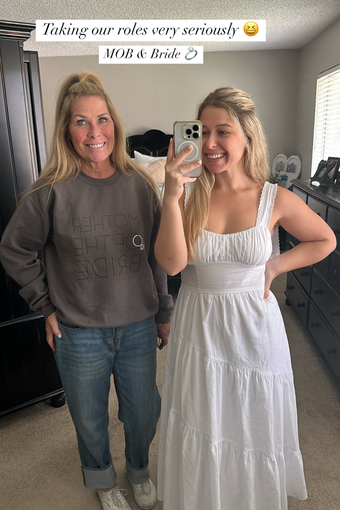 Taking our roles very seriously😆 Mother of the Bride and Bride 💍 wore this for my wedding dress fitting 

#LTKWedding #LTKgrwm #LTKootd