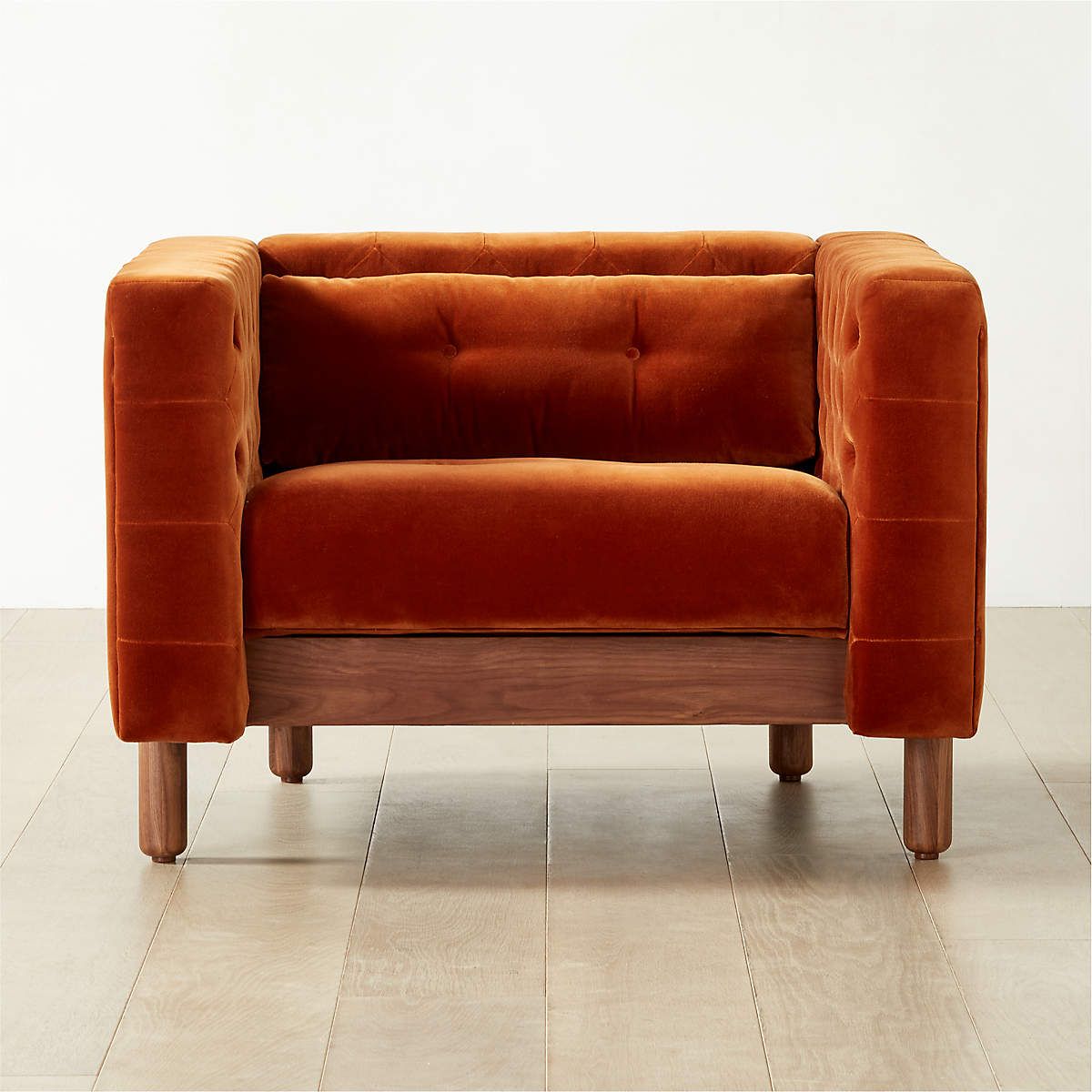 Marconi Modern Tufted Rust Velvet Accent Chair | CB2 | CB2