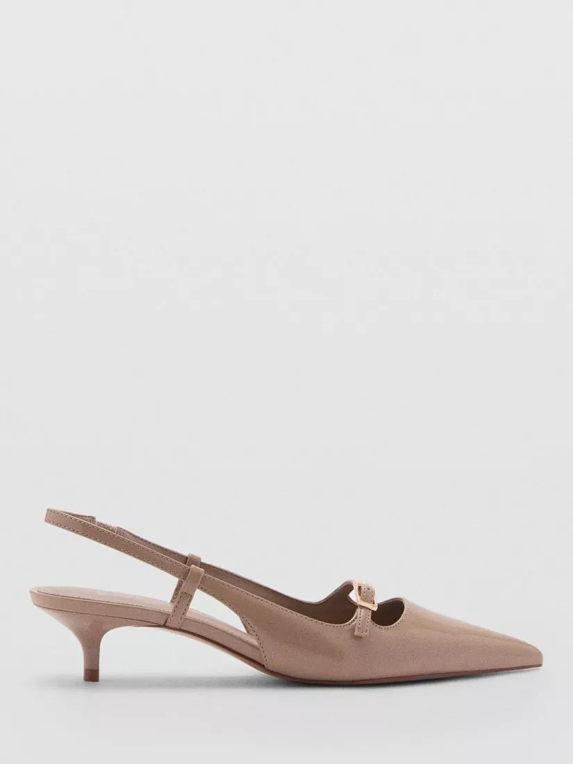 Mango Blesa Pointed Toe Buckle Detail Court Shoes, Sand | John Lewis (UK)