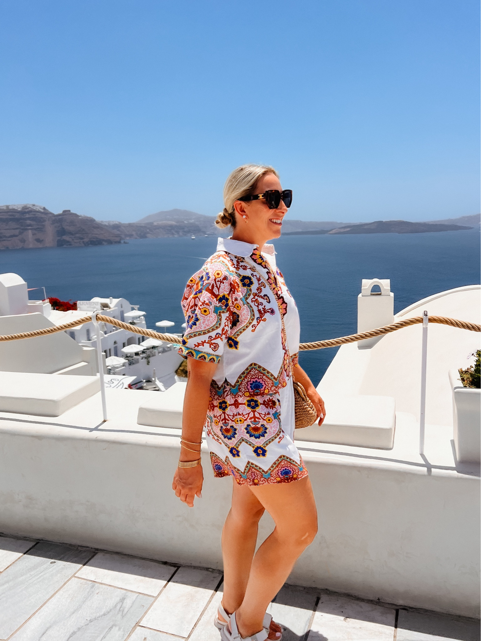 Summer Short Set 
Cleobella linen shorts and shirt - run true to size (an oversized fit). Shorts are around 4” inseam. Perfect outfit for summer travel. 

Linen set
Short matching set
Cleobella
Celine sunglasses
Steve Madden sandals 
Europe travel
Greece travel


#LTKStyleTip #LTKTravel #LTKOver40