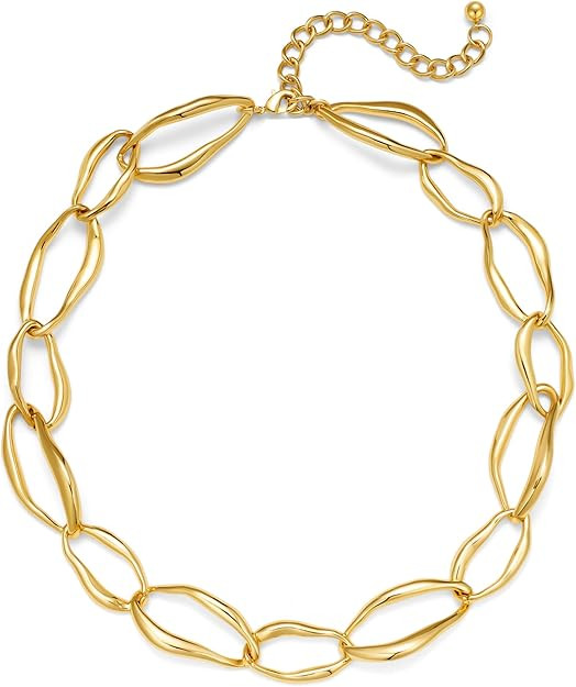 Chunky Gold Chain Necklace Cuban Chain Link Thick Paperclip Chain Heart Chain Choker Necklace | Amazon (US)