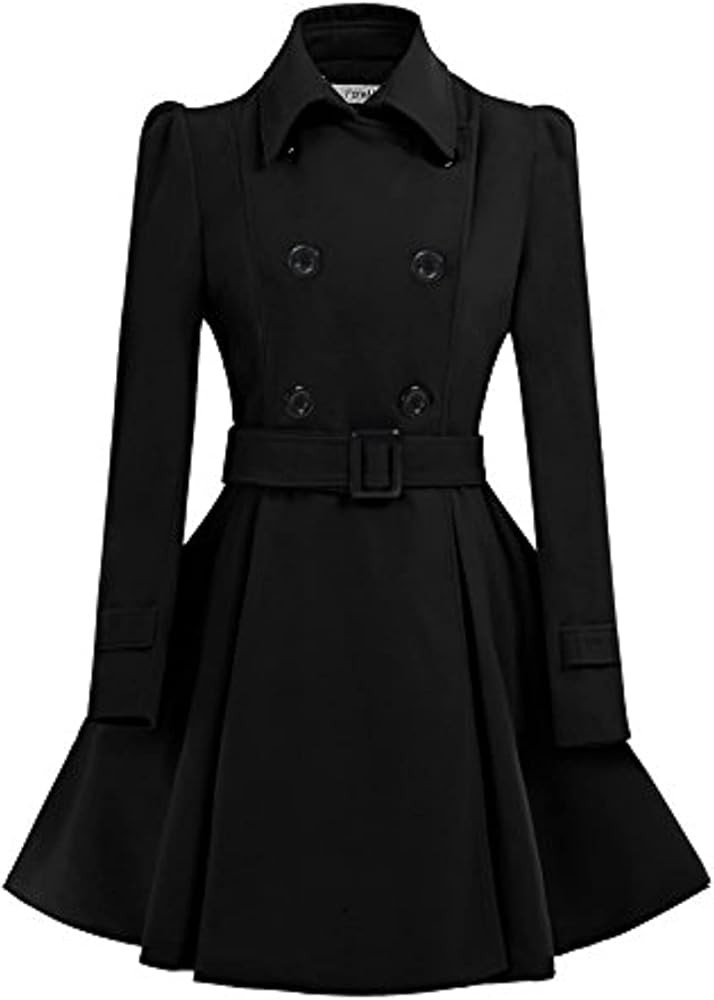 ForeMode Women Swing Double Breasted Wool Pea Coat with Belt Buckle Spring Mid-Long Long Sleeve L... | Amazon (US)