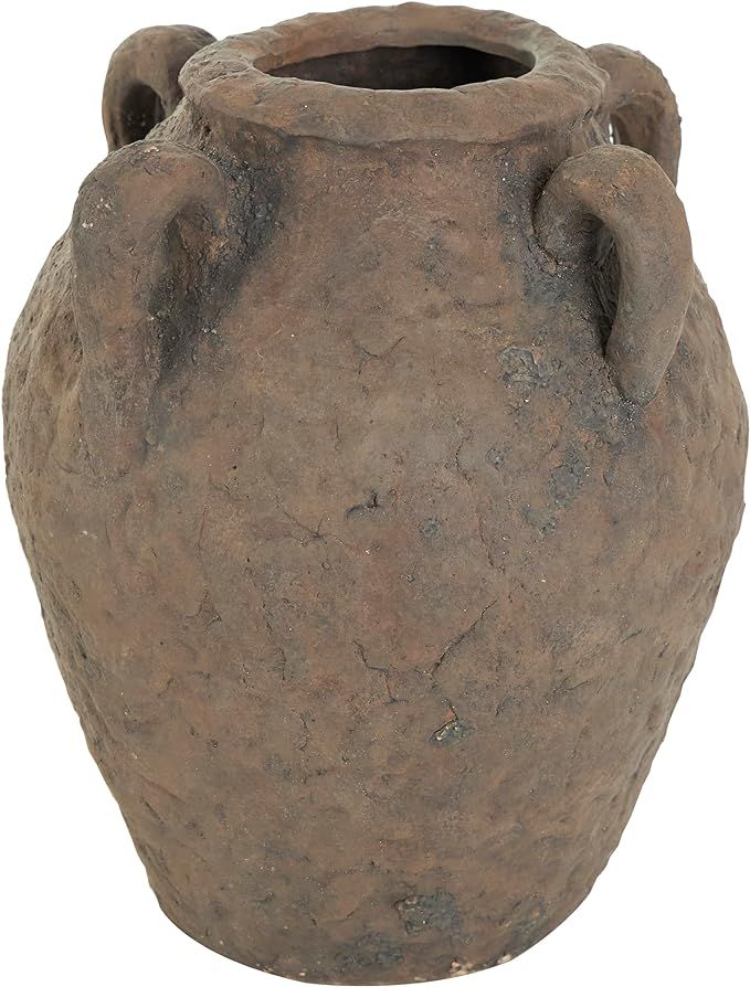 Deco 79 Ceramic Handmade Textured Vase with Four Handles, 10" x 10" x 12", Dark Brown | Amazon (US)