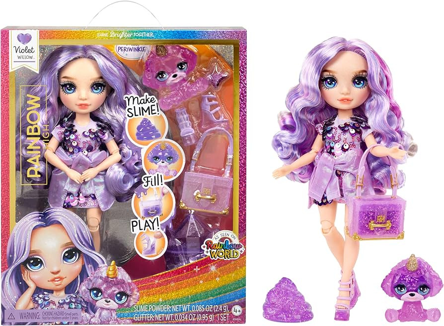 Rainbow High Violet, Purple with Slime Kit & Pet, 11" Shimmer Posable Fashion Doll with DIY Spark... | Amazon (US)