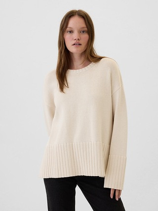 Oversized 24/7 Split-Hem Crewneck Sweater | Gap Factory