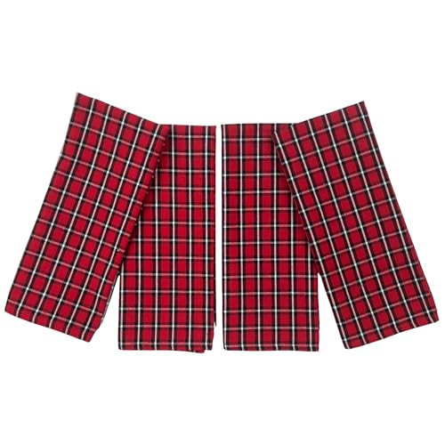 Holiday Christmas Kitchen Dish Hand Towels – Set of 4 100% Cotton Red Black White – 25" x 15" Classic Tartan Plaid Design | Amazon (US)