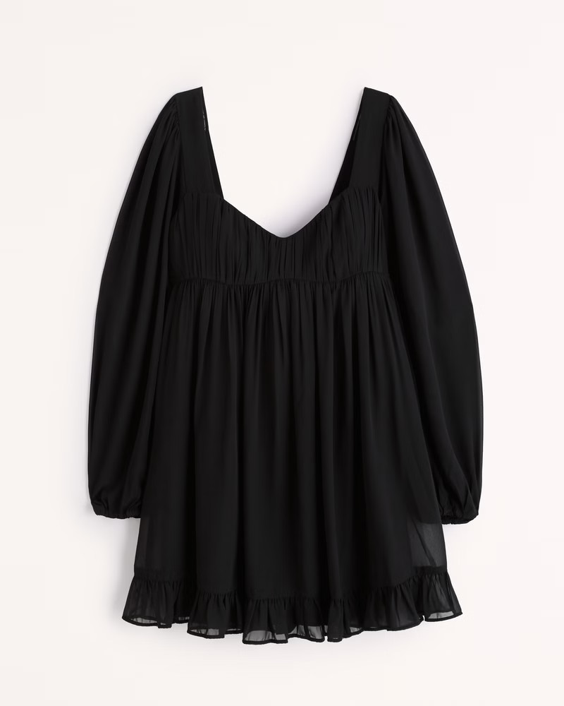 Women's Long-Sleeve Ruched Babydoll Mini Dress | Women's Dresses & Jumpsuits | Abercrombie.com | Abercrombie & Fitch (US)
