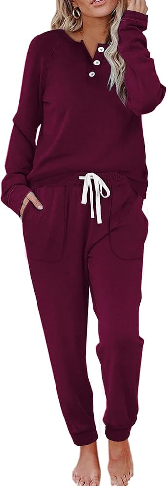 WIHOLL Two Piece Outfits for Women Lounge Sets Button Down Sweatshirt Sweatpants Sweatsuits Set w... | Amazon (US)