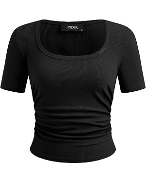 CIDER Square Neck Ruched Short Sleeve Tee | Amazon (US)