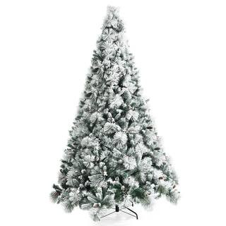 8 ft. Green Snow Flocked Artificial Christmas Tree with Pine Cone and Red Berries | The Home Depot