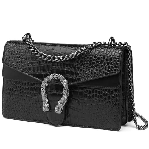 MYHOZEE Black Purse for Women,Crossbody Bag Snake Print Leather Satchel Chain Purse Shoulder Bags | Amazon (US)