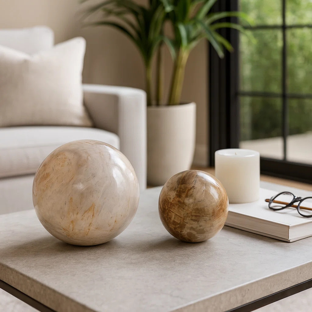 Artistic Petrified Wooden Orbs for Home D\u00e9cor Accent \u2013 Modern Decorative Object for Liv... | Wayfair North America