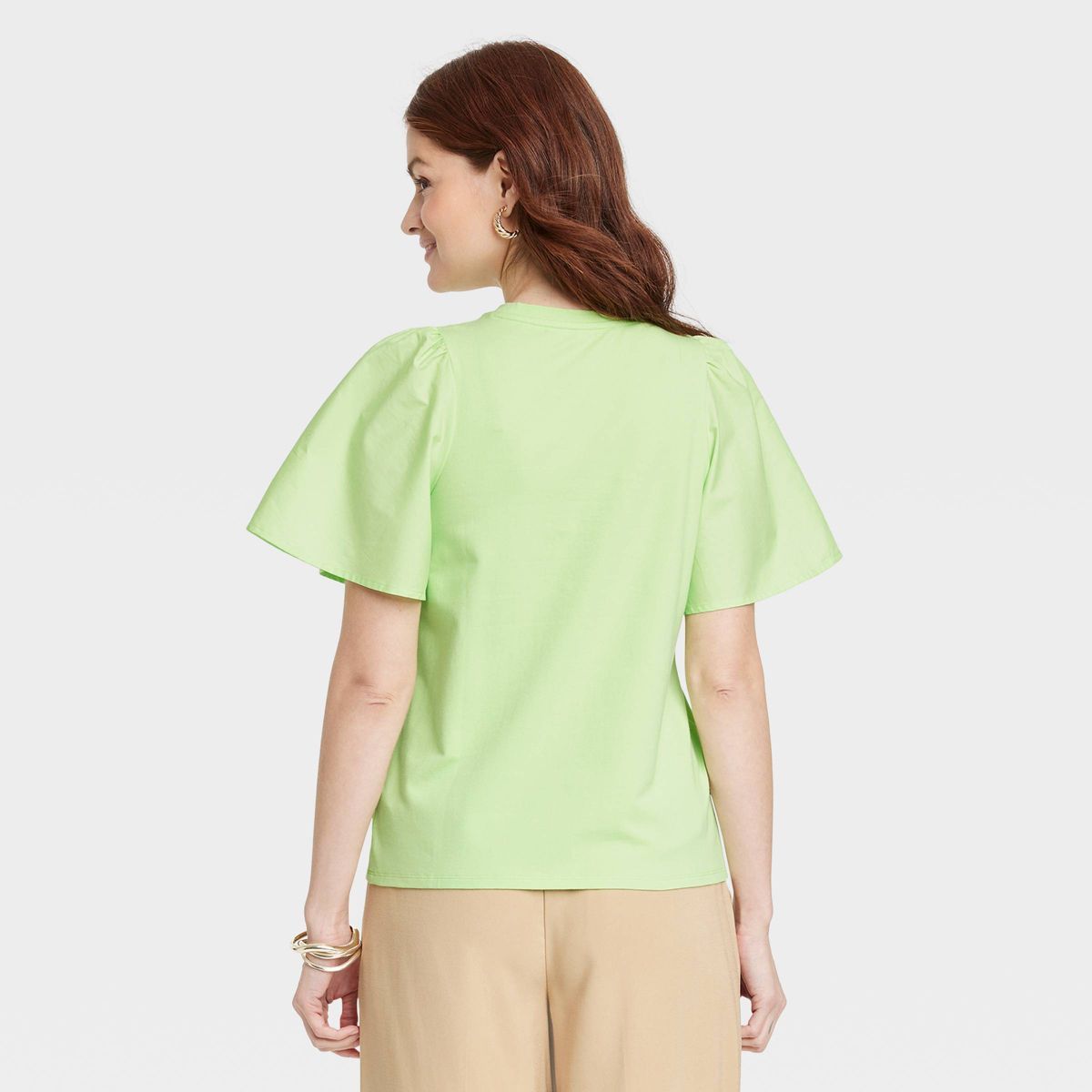 Women's KTW Puff Elbow Sleeve T-Shirt - A New Day™ Lime Green XS | Target